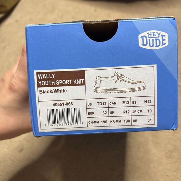 Hey Dude NWT Wally Youth Sport Knit Black and Grey Kids Slip On Shoes Kids 13 - Picture 9 of 10